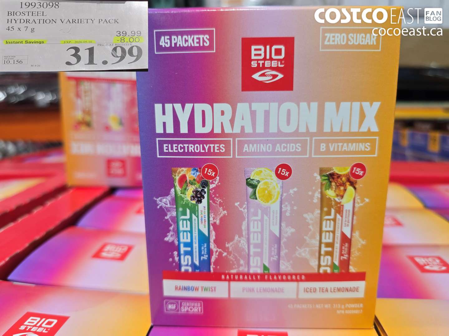 1993098 BIOSTEEL HYDRATION VARIETY PACK 45 X 7 G ($8.00 INSTANT SAVINGS EXPIRES ON 2026-05-10) $31.99