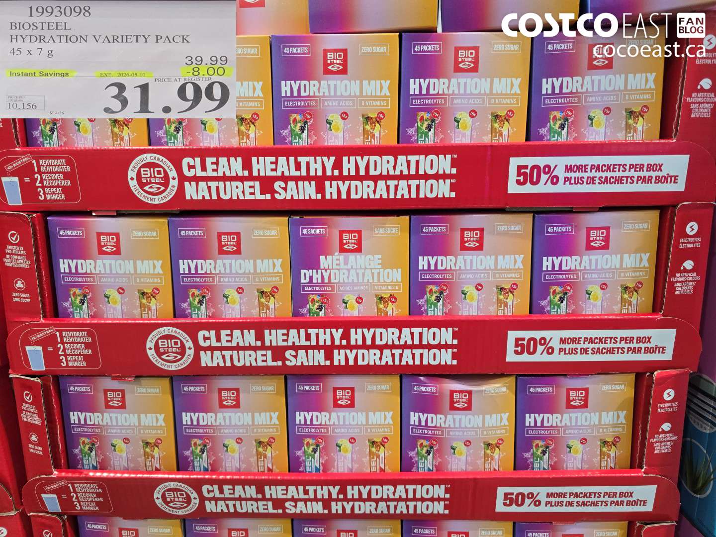 1993098 BIOSTEEL HYDRATION VARIETY PACK 45 X 7 G ($8.00 INSTANT SAVINGS EXPIRES ON 2026-05-10) $31.99