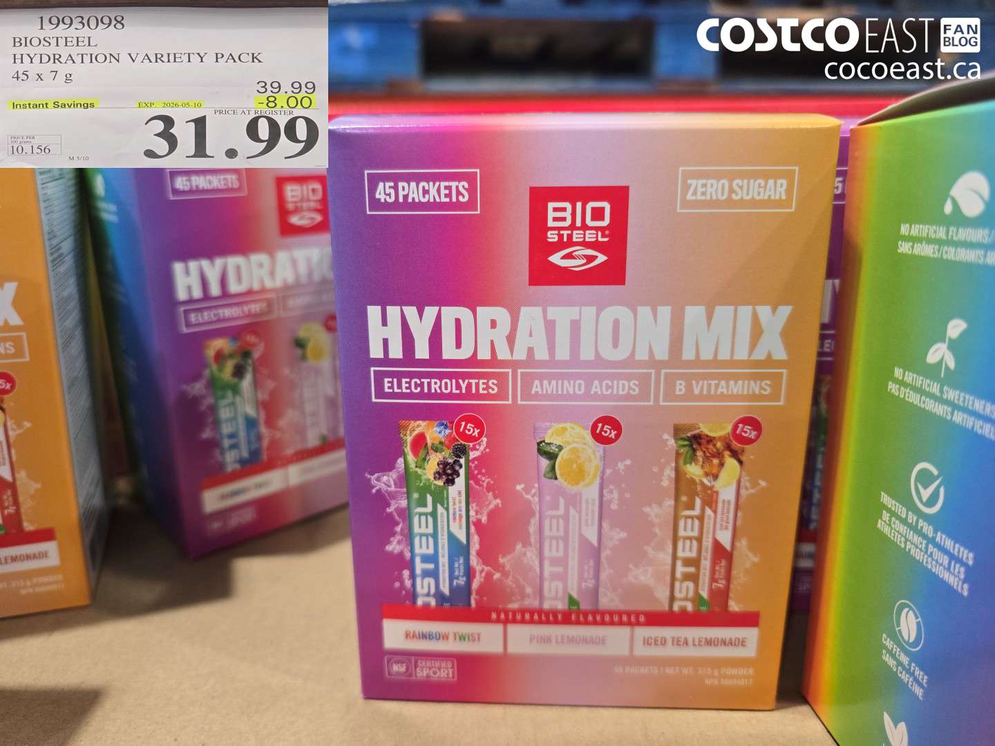 1993098 BIOSTEEL HYDRATION VARIETY PACK 45 X 7 G ($8.00 INSTANT SAVINGS EXPIRES ON 2026-05-10) $31.99