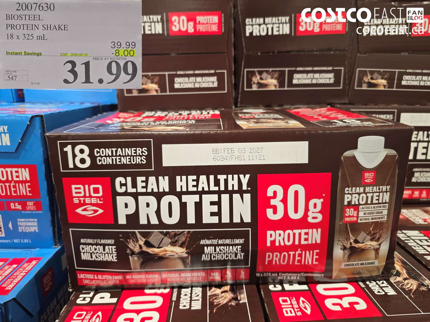 2007630 BIOSTEEL PROTEIN SHAKE 18 X 325 ML ($8.00 INSTANT SAVINGS EXPIRES ON 2026-05-10) $31.99