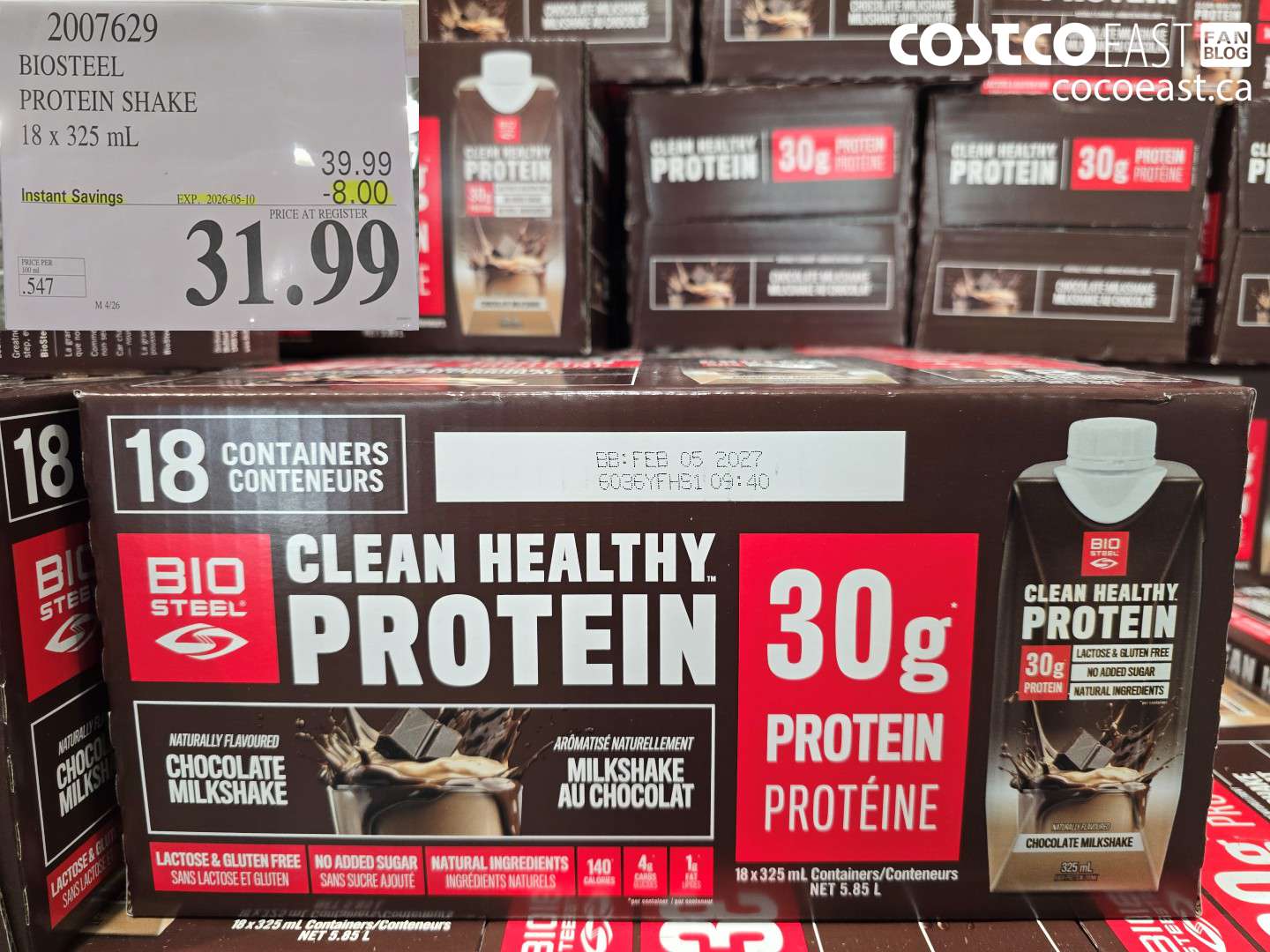 2007629 BIOSTEEL PROTEIN SHAKE 18 X 325 ML ($8.00 INSTANT SAVINGS EXPIRES ON 2026-05-10) $31.99