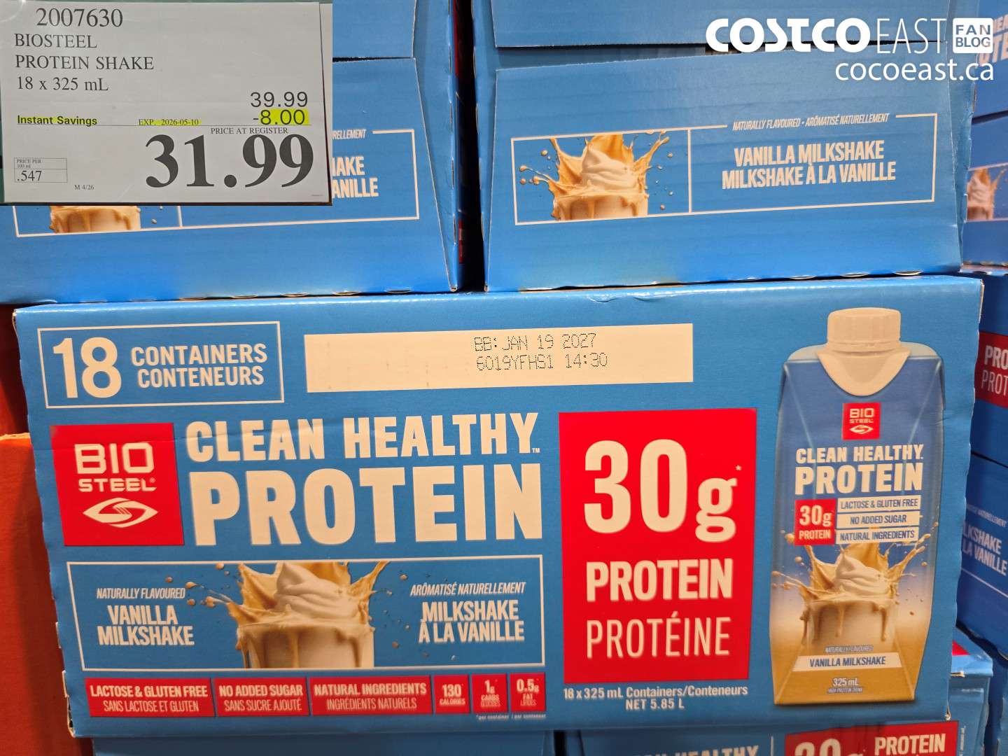 2007630 BIOSTEEL PROTEIN SHAKE 18 X 325 ML ($8.00 INSTANT SAVINGS EXPIRES ON 2026-05-10) $31.99