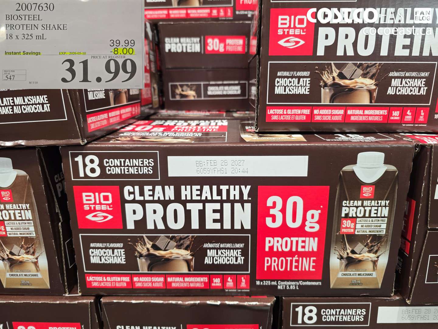 2007630 BIOSTEEL PROTEIN SHAKE 18 X 325 ML ($8.00 INSTANT SAVINGS EXPIRES ON 2026-05-10) $31.99