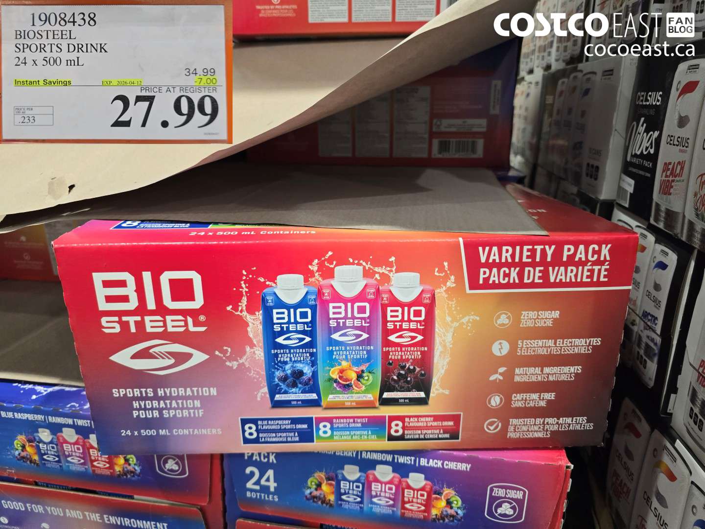 1908438 BIOSTEEL SPORTS DRINK 24 X 500 ML ($7.00 INSTANT SAVINGS EXPIRES ON 2026-04-12) $27.99