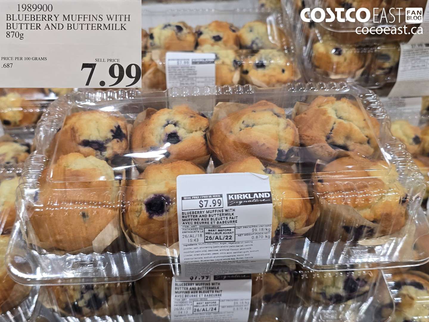 1989900 BLUEBERRY MUFFINS WITH BUTTER AND BUTTERMILK 870G $7.99