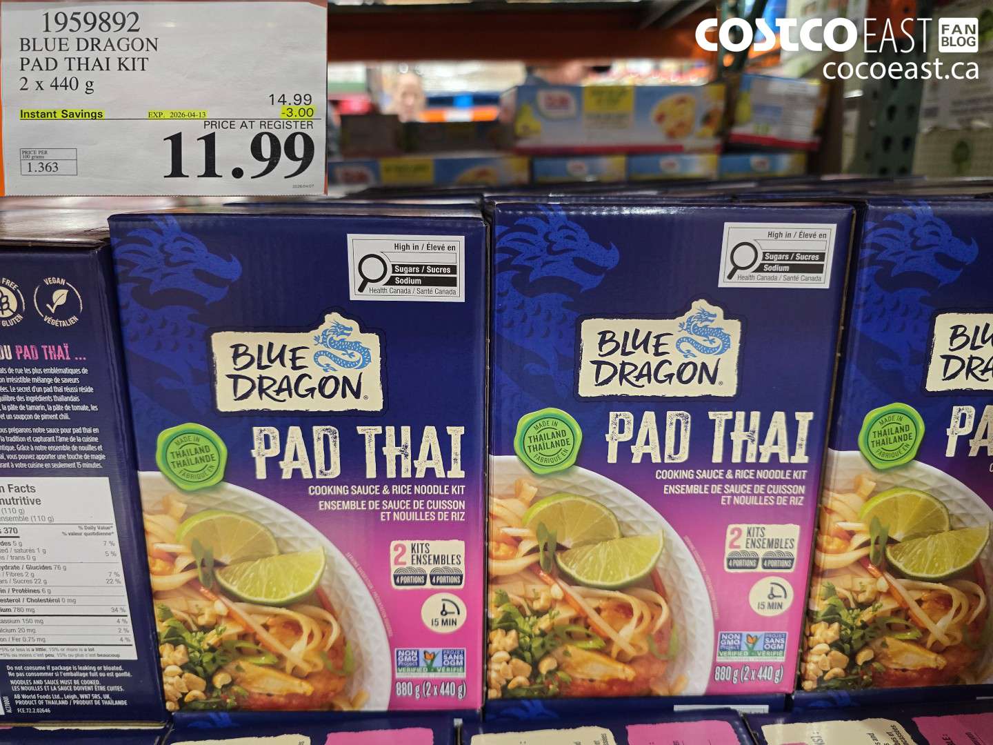 1959892 BLUE DRAGON PAD THAI KIT 2 X 440 G ($3.00 INSTANT SAVINGS EXPIRES ON 2026-04-13) $11.99