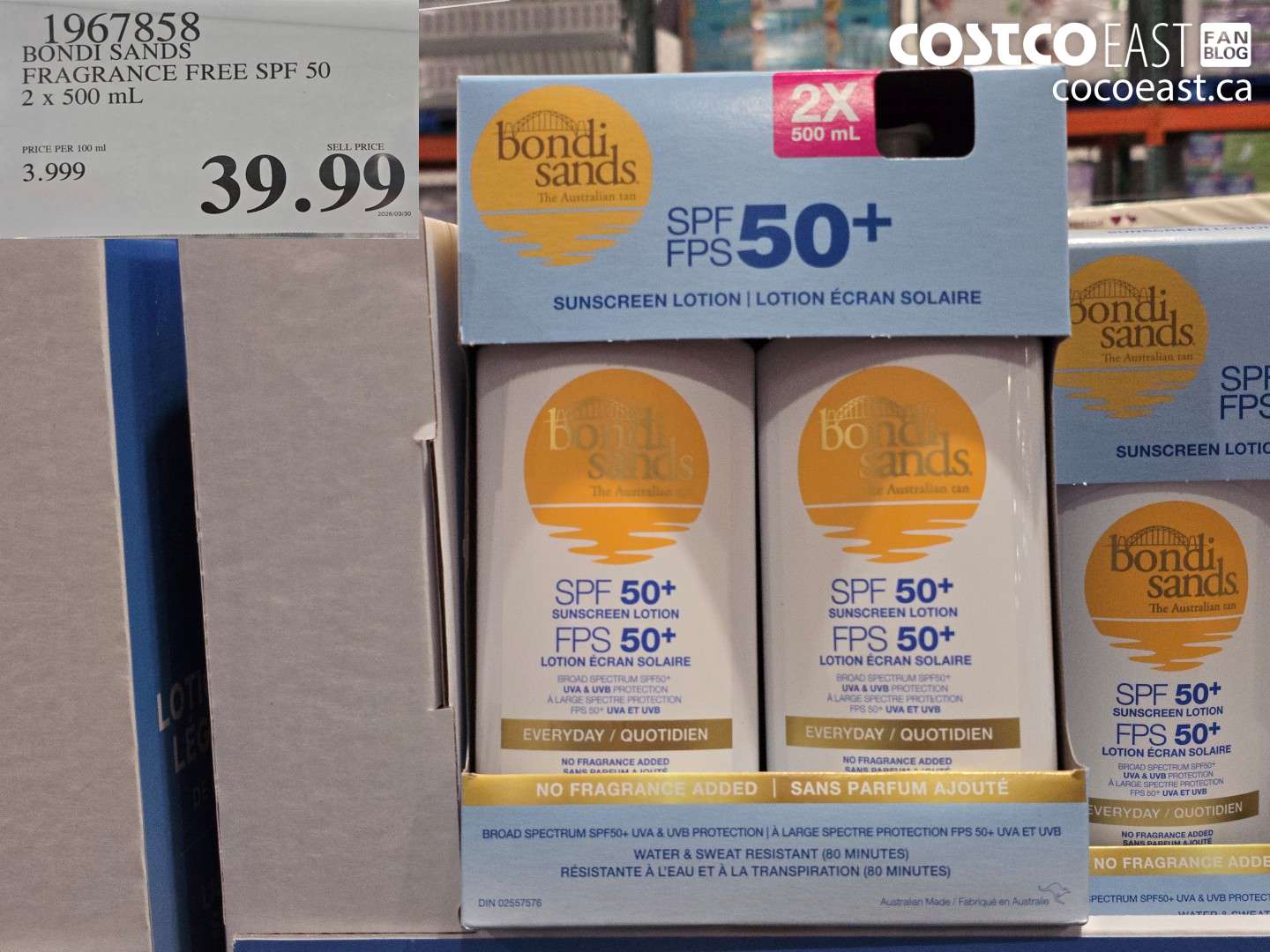 1967858 BONDI SANDS FRAGRANCE FREE SPF 50 2 X 500 ML $39.99