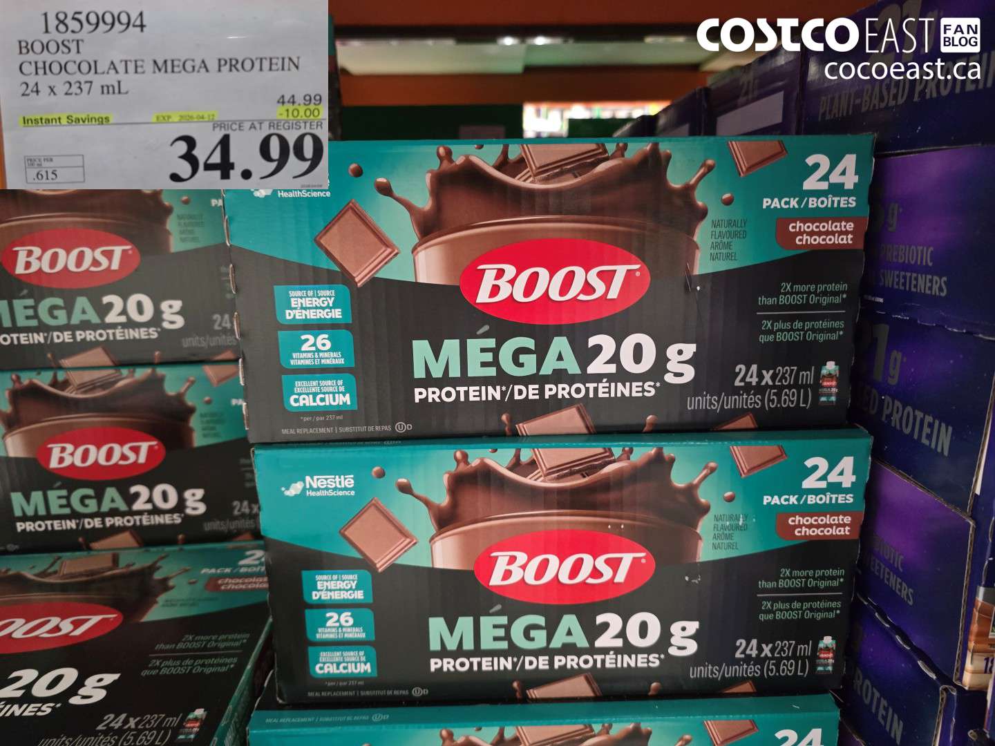 1859994 BOOST CHOCOLATE MEGA PROTEIN 24 X 237 ML ($10.00 INSTANT SAVINGS EXPIRES ON 2020-04-12) $34.99