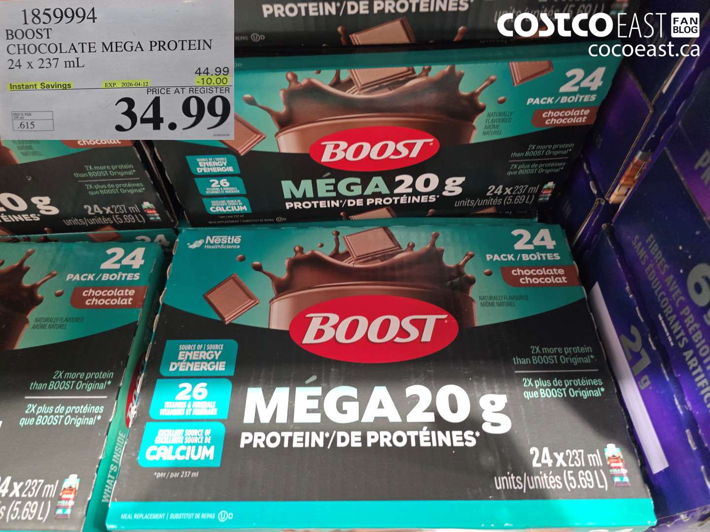185994 BOOST CHOCOLATE MEGA PROTEIN 24 X 237 ML ($10.00 INSTANT SAVINGS EXPIRES ON 2026-04-12) $34.99