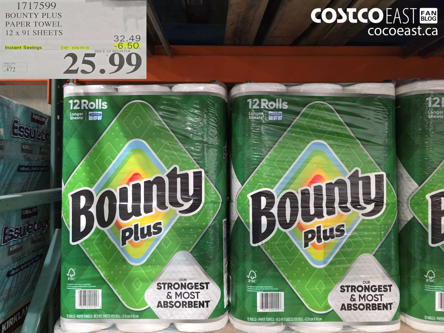 1717599 BOUNTY PLUS PAPER TOWEL 12 X 91 SHEETS ($6.50 INSTANT SAVINGS EXPIRES ON 2026-05-10) $25.99