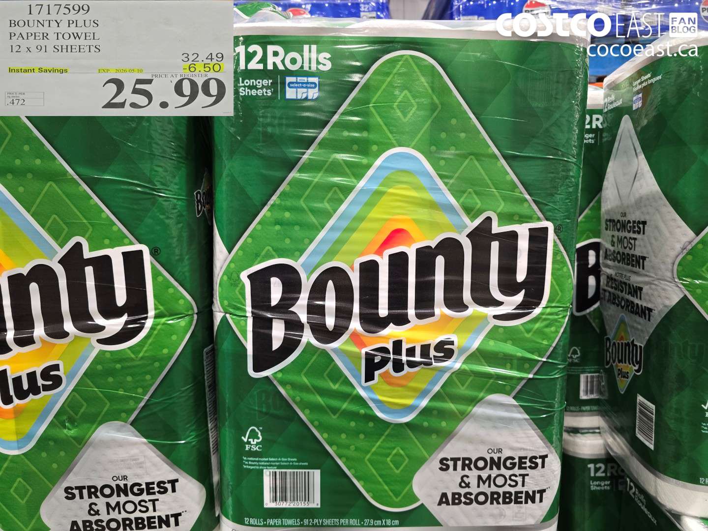1717599 BOUNTY PLUS PAPER TOWEL 12 X 91 SHEETS ($6.50 INSTANT SAVINGS EXPIRES ON 2026-05-10) $25.99