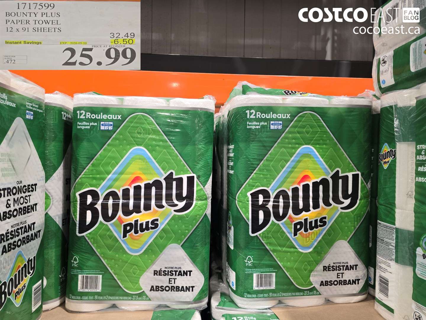 1717599 BOUNTY PLUS PAPER TOWEL 12 X 91 SHEETS ($6.50 INSTANT SAVINGS EXPIRES ON 2026-05-10) $25.99
