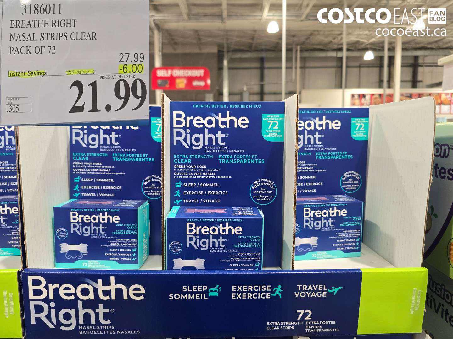 3186011 BREATHE RIGHT NASAL STRIPS CLEAR PACK OF 72 ($6.00 INSTANT SAVINGS EXPIRES ON 2026-04-12) $21.99