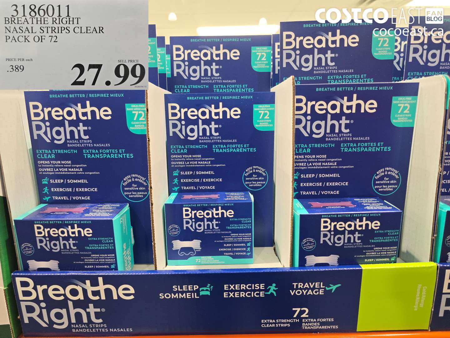 3186011 BREATHE RIGHT NASAL STRIPS CLEAR PACK OF 72 $27.99