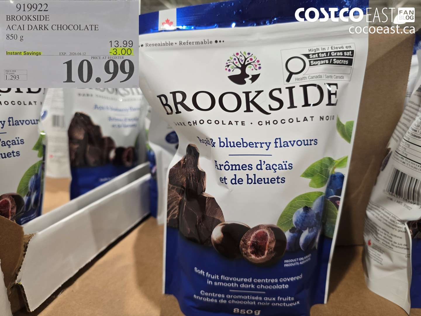 919922 BROOKSIDE ACAI DARK CHOCOLATE 850 G ($3.00 INSTANT SAVINGS EXPIRES ON 2026-04-12) $10.99