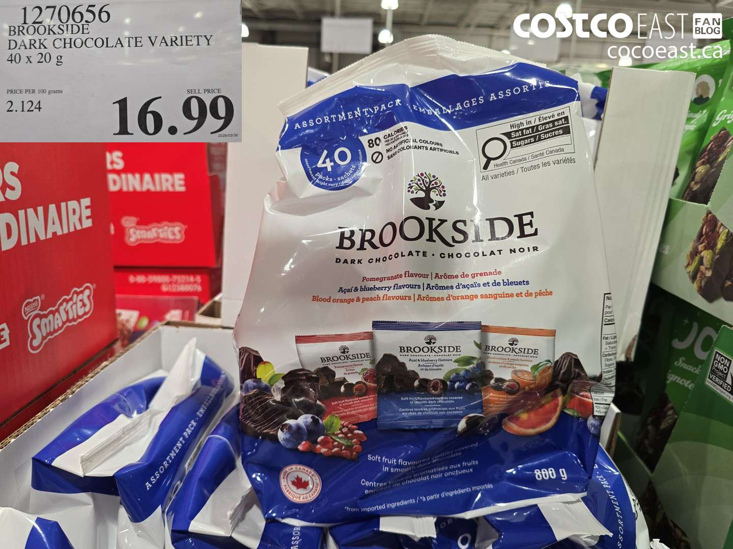 1270656 BROOKSIDE DARK CHOCOLATE VARIETY 40 X 20 G $16.99