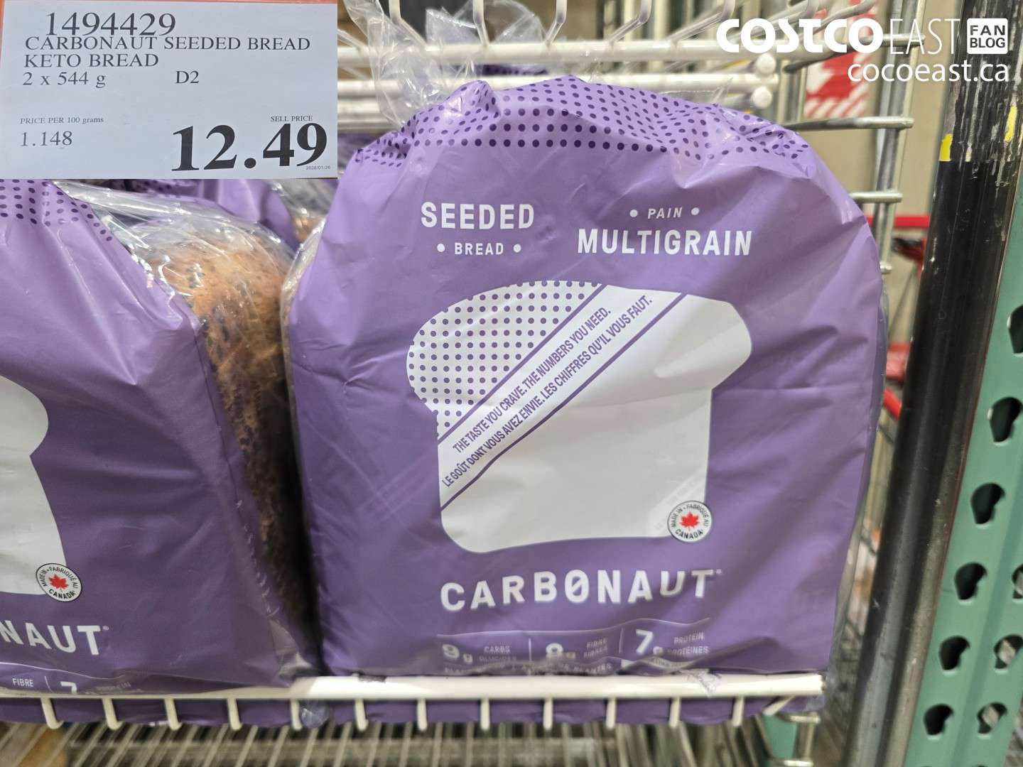 1494429 CARBONAUT SEEDED BREAD KETO BREAD 2 X 544 G $12.49