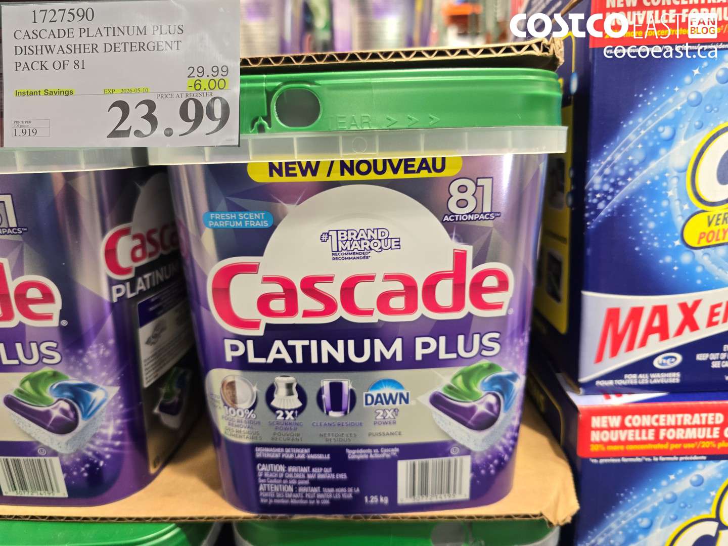 1727590 CASCADE PLATINUM PLUS DISHWASHER DETERGENT PACK OF 81 ($6.00 INSTANT SAVINGS EXPIRES ON 2026-05-10) $23.99