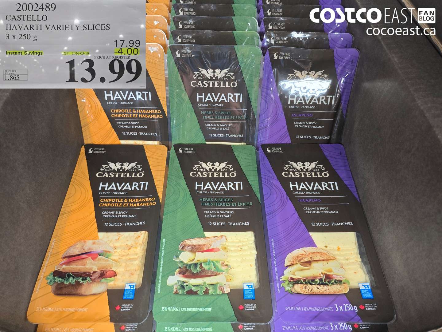 2002489 CASTELLO HAVARTI VARIETY SLICES 3 X 250 G ($4.00 INSTANT SAVINGS EXPIRES ON 2026-05-10) $13.99