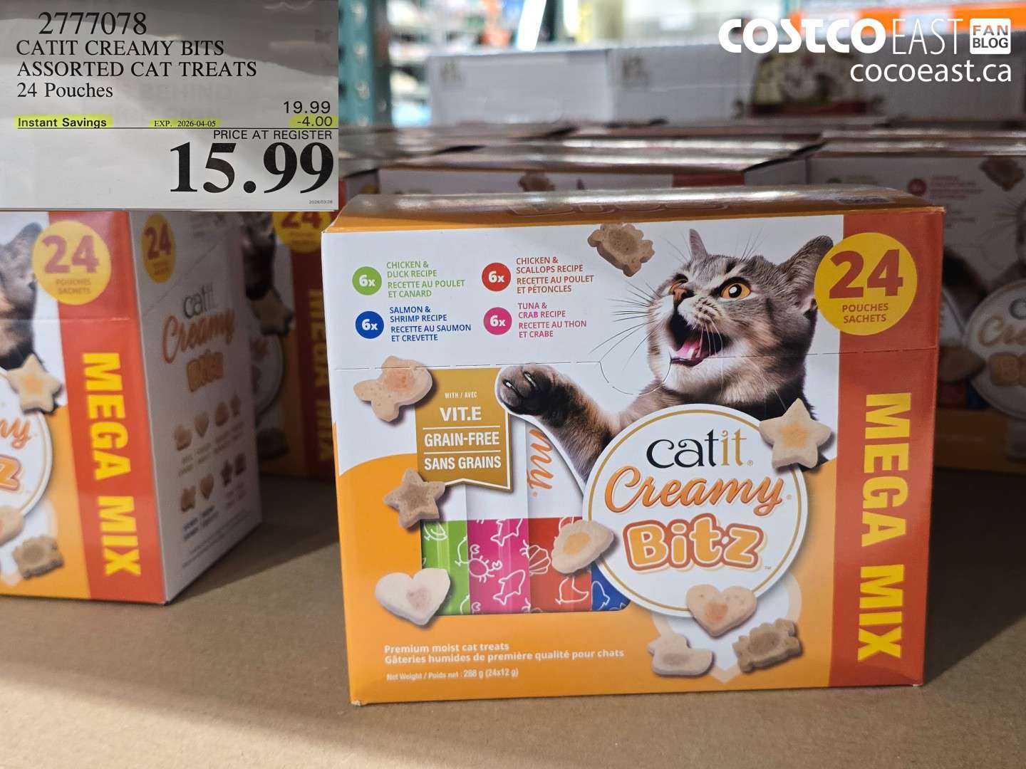 2777078 CATIT CREAMY BITS ASSORTED CAT TREATS 24 POUCHES ($4.00 INSTANT SAVINGS EXPIRES ON 2026-04-05) $15.99