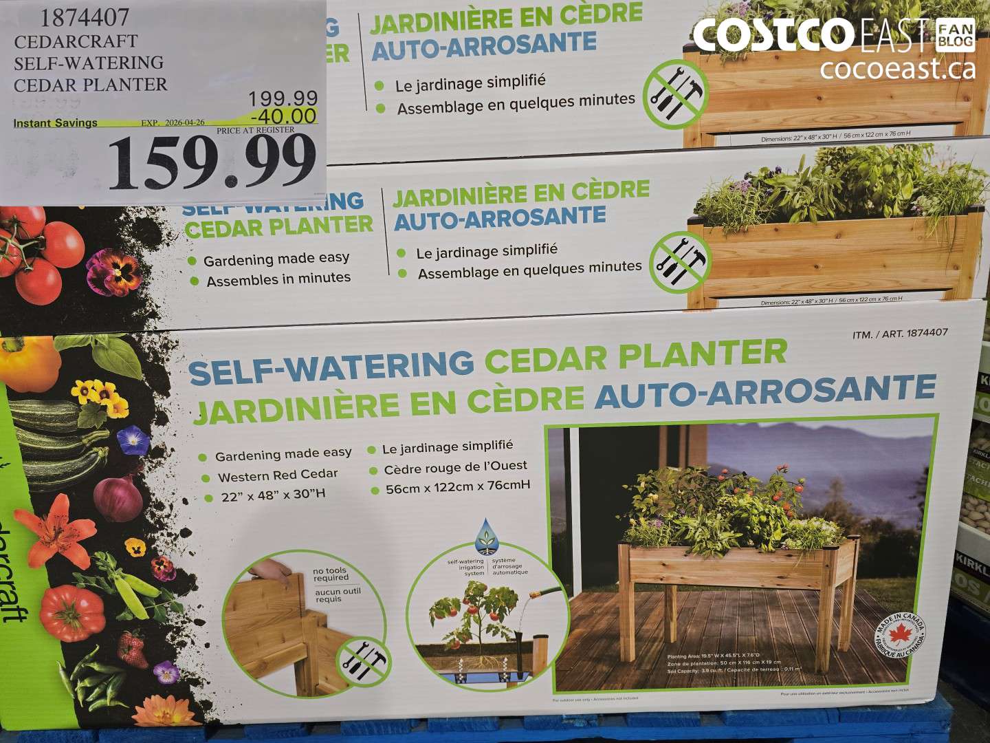 1874407 CEDARCRAFT SELF-WATERING CEDAR PLANTER ($40.00 INSTANT SAVINGS EXPIRES ON 2026-04-26) $159.99