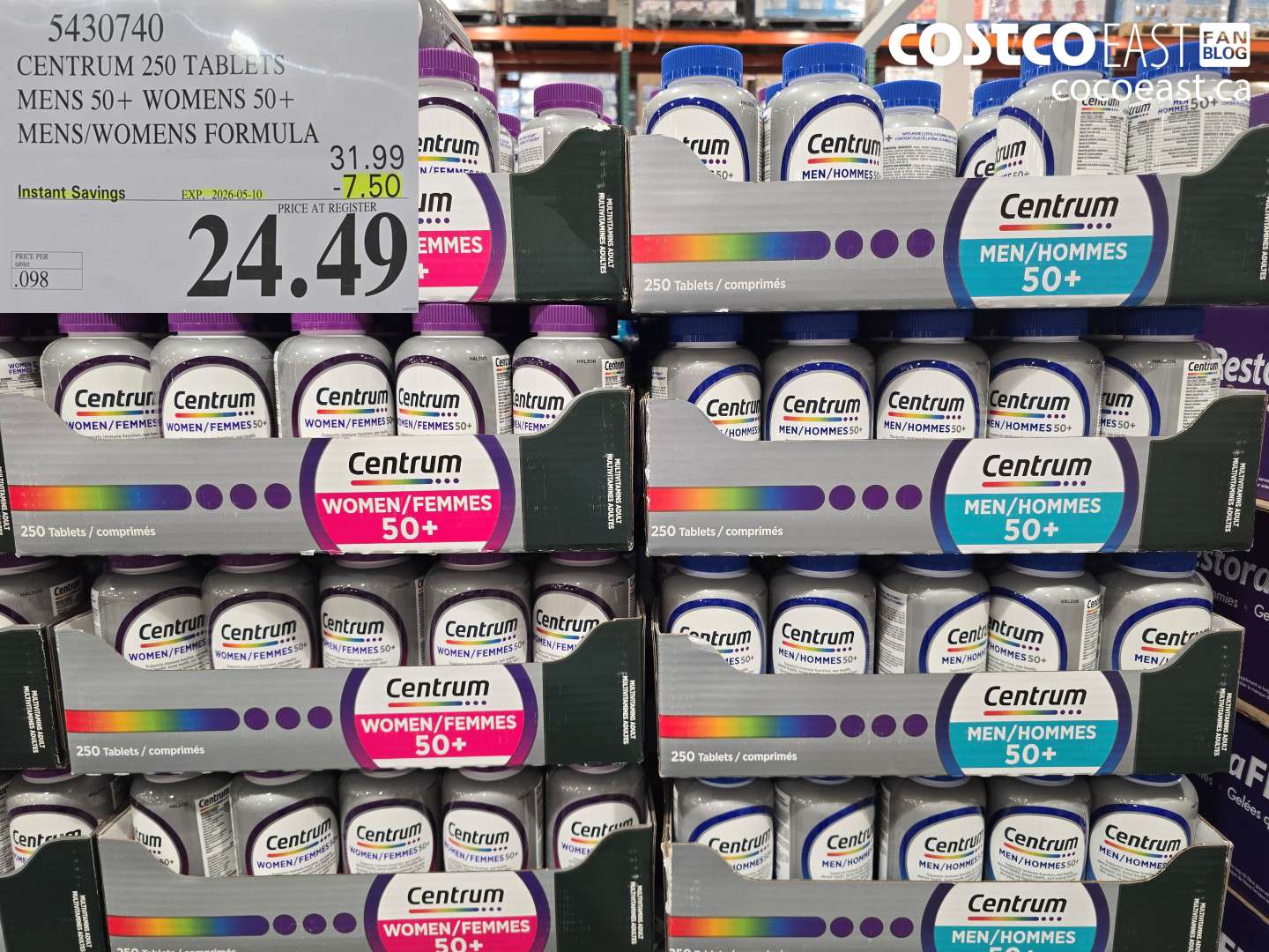 5430740 CENTRUM 250 TABLETS MENS 50+ WOMENS 50+ MENS/WOMENS FORMULA ($7.50 INSTANT SAVINGS EXPIRES ON 2026-05-10) $24.49