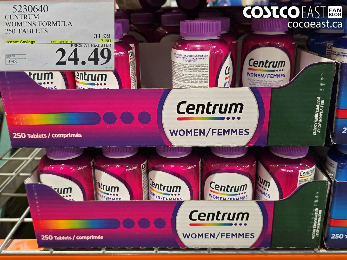 5230640 CENTRUM WOMENS FORMULA 250 TABLETS ($7.50 INSTANT SAVINGS EXPIRES ON 2026-05-10) $24.49