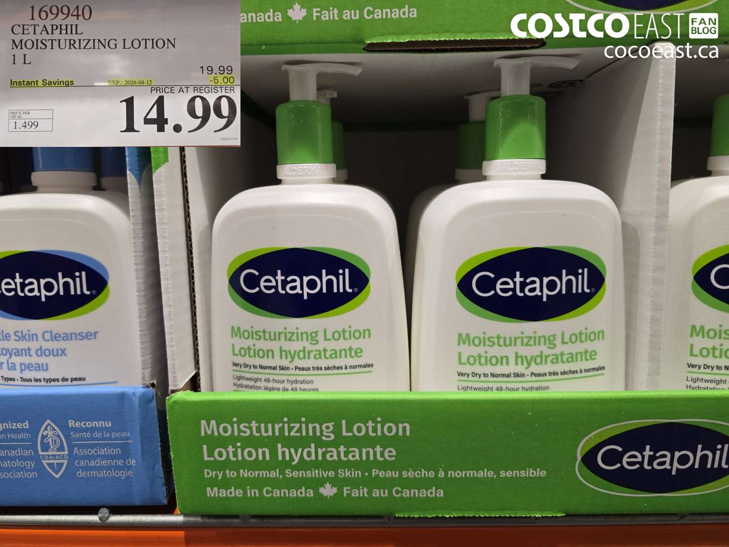 169940 CETAPHIL MOISTURIZING LOTION 1 L ($5.00 INSTANT SAVINGS EXPIRES ON 2026-04-12) $14.99