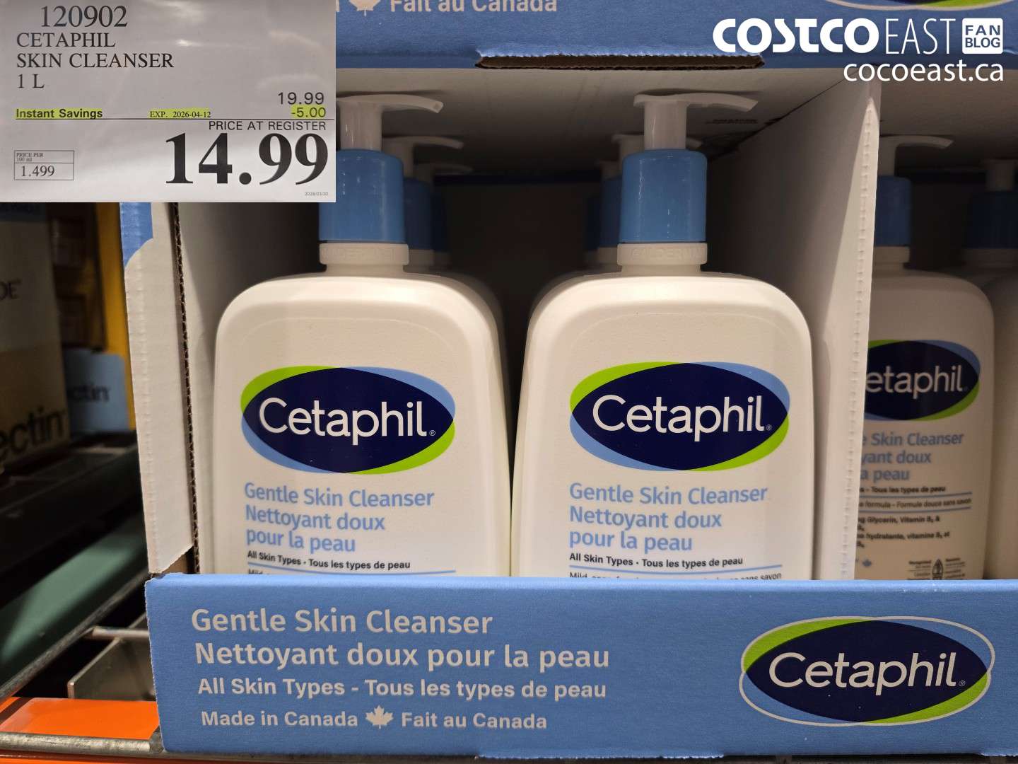 120902 CETAPHIL SKIN CLEANSER 1 L ($5.00 INSTANT SAVINGS EXPIRES ON 2026-04-12) $14.99