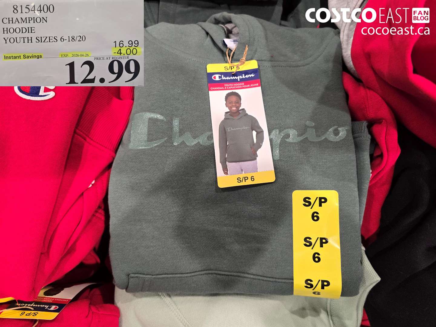 8154400 CHAMPION HOODIE YOUTH SIZES 6-18/20 ($4.00 INSTANT SAVINGS EXPIRES ON 2026-04-26) $12.99