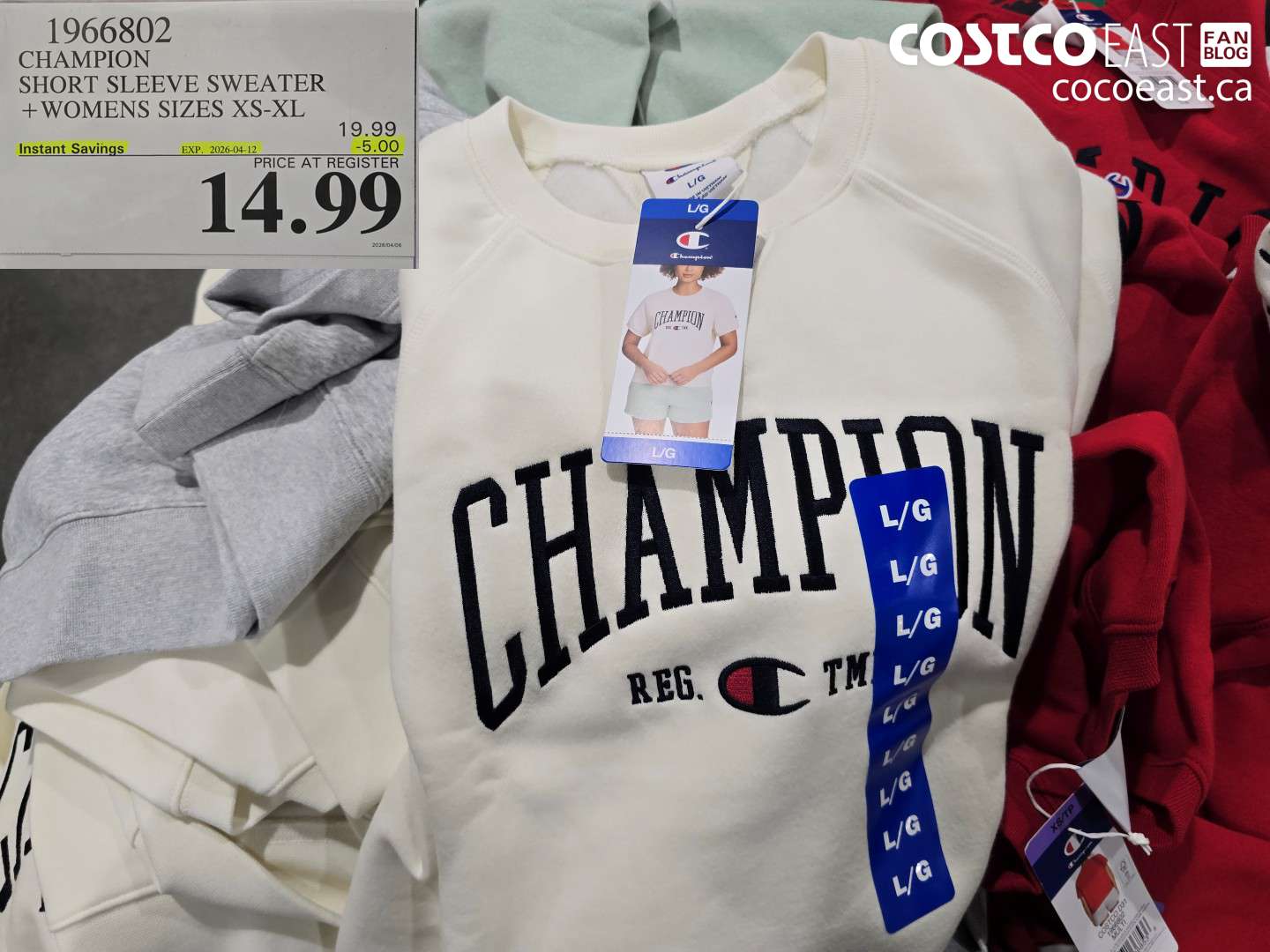 1966802 CHAMPION SHORT SLEEVE SWEATER + WOMENS SIZES XS-XL ($5.00 INSTANT SAVINGS EXPIRES ON 2026-04-12) $14.99