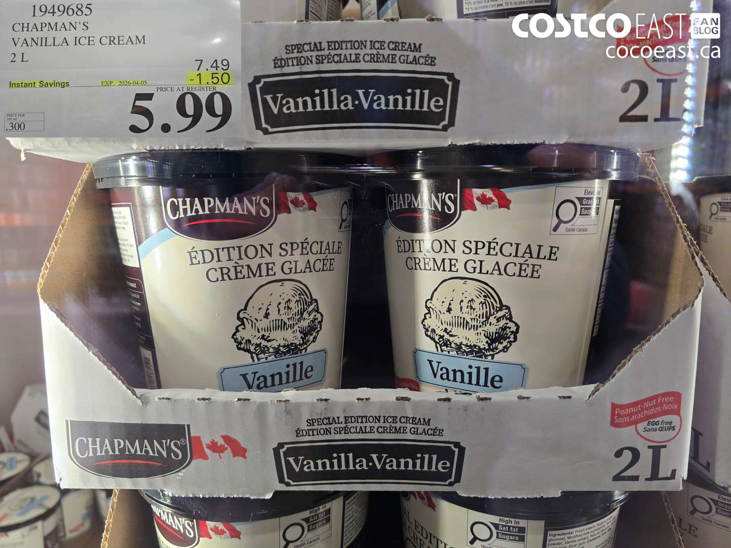 1949685 CHAPMAN'S VANILLA ICE CREAM 2 L ($1.50 INSTANT SAVINGS EXPIRES ON 2026-04-05) $5.99