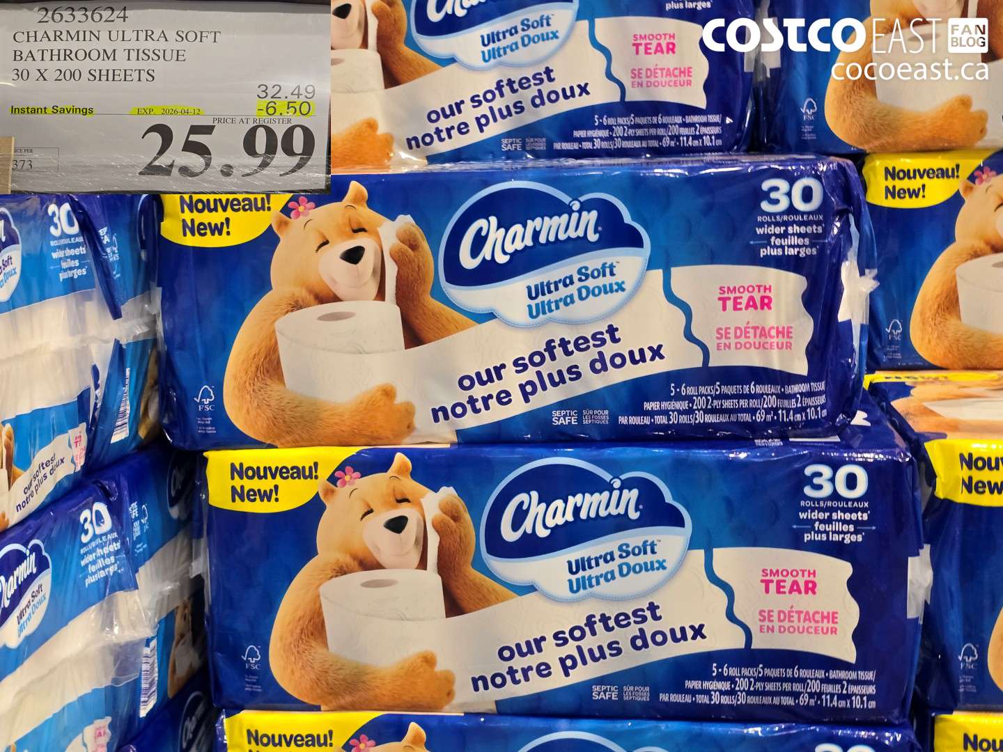 2633624 CHARMIN ULTRA SOFT BATHROOM TISSUE 30 X 200 SHEETS ($6.50 INSTANT SAVINGS EXPIRES ON 2026-04-12) $25.99