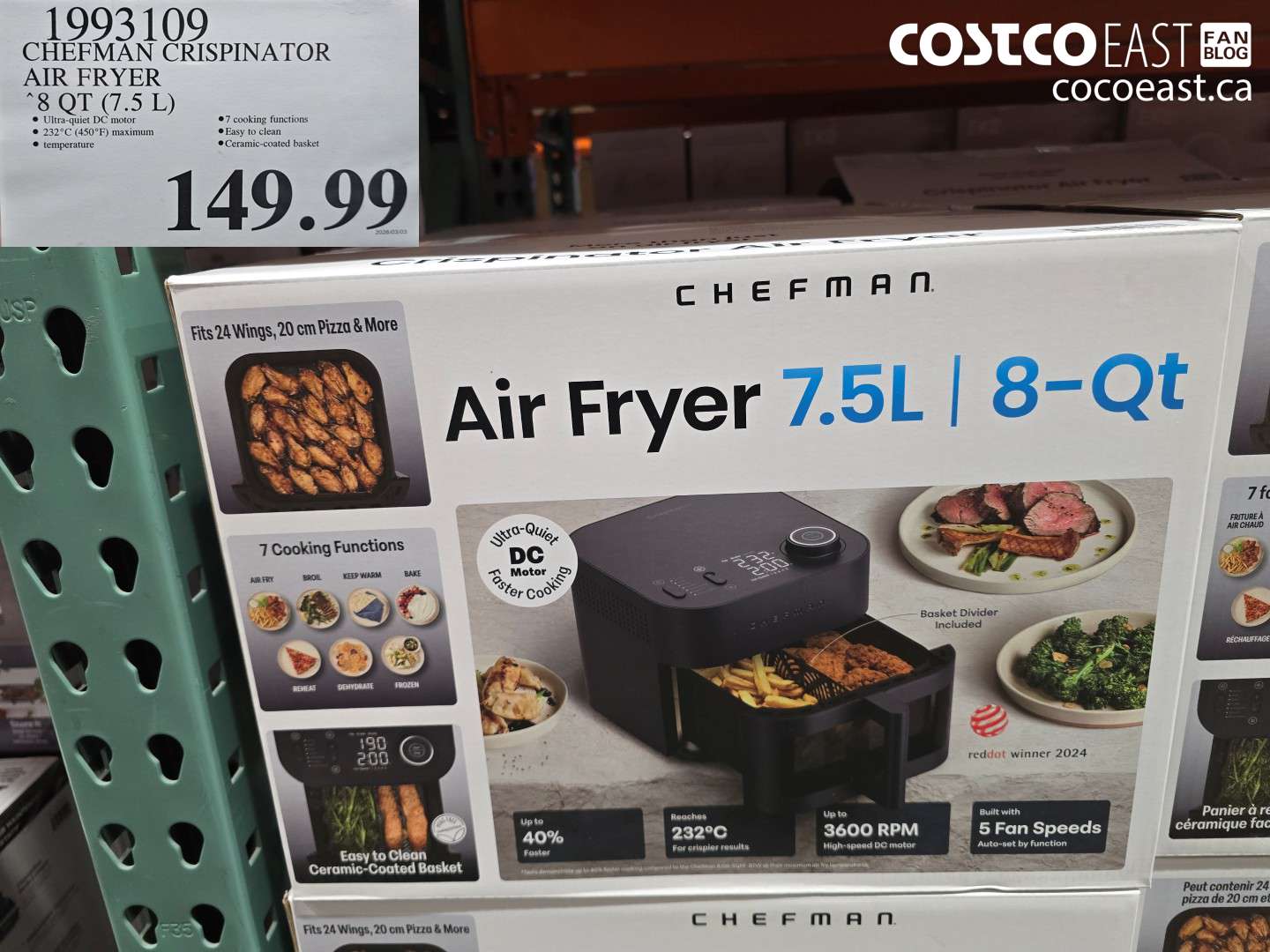 1993109 CHEFMAN CRISPINATOR AIR FRYER 8 QT (7.5 L) $149.99