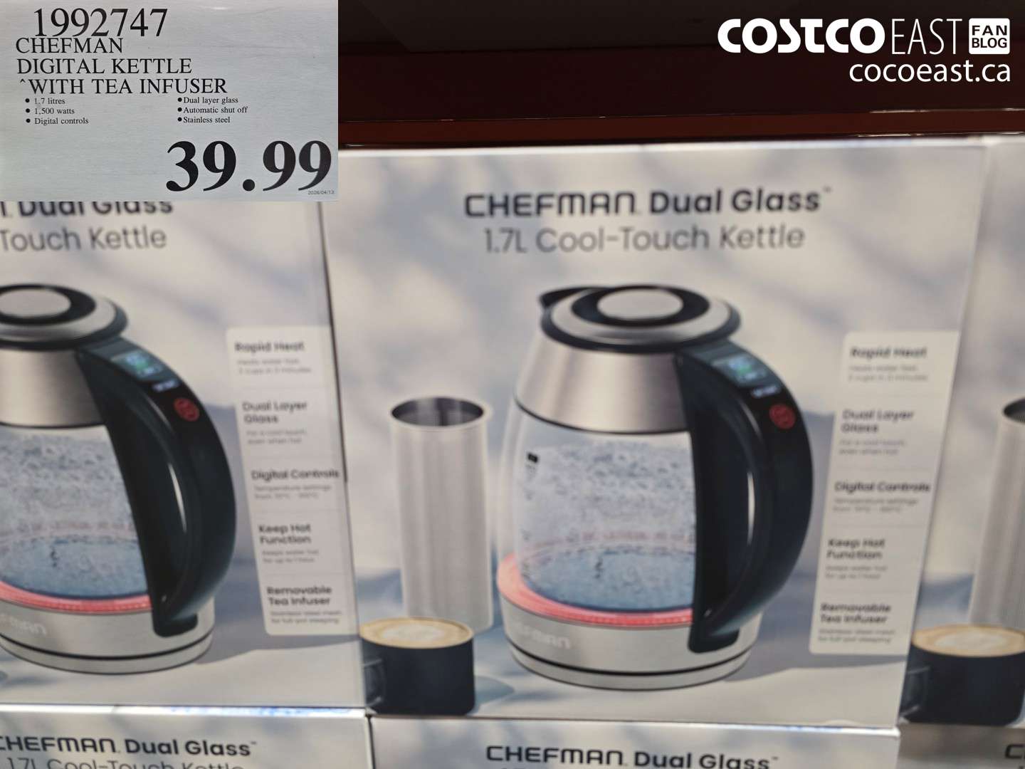 1992747 CHEFMAN DIGITAL KETTLE WITH TEA INFUSER $39.99
