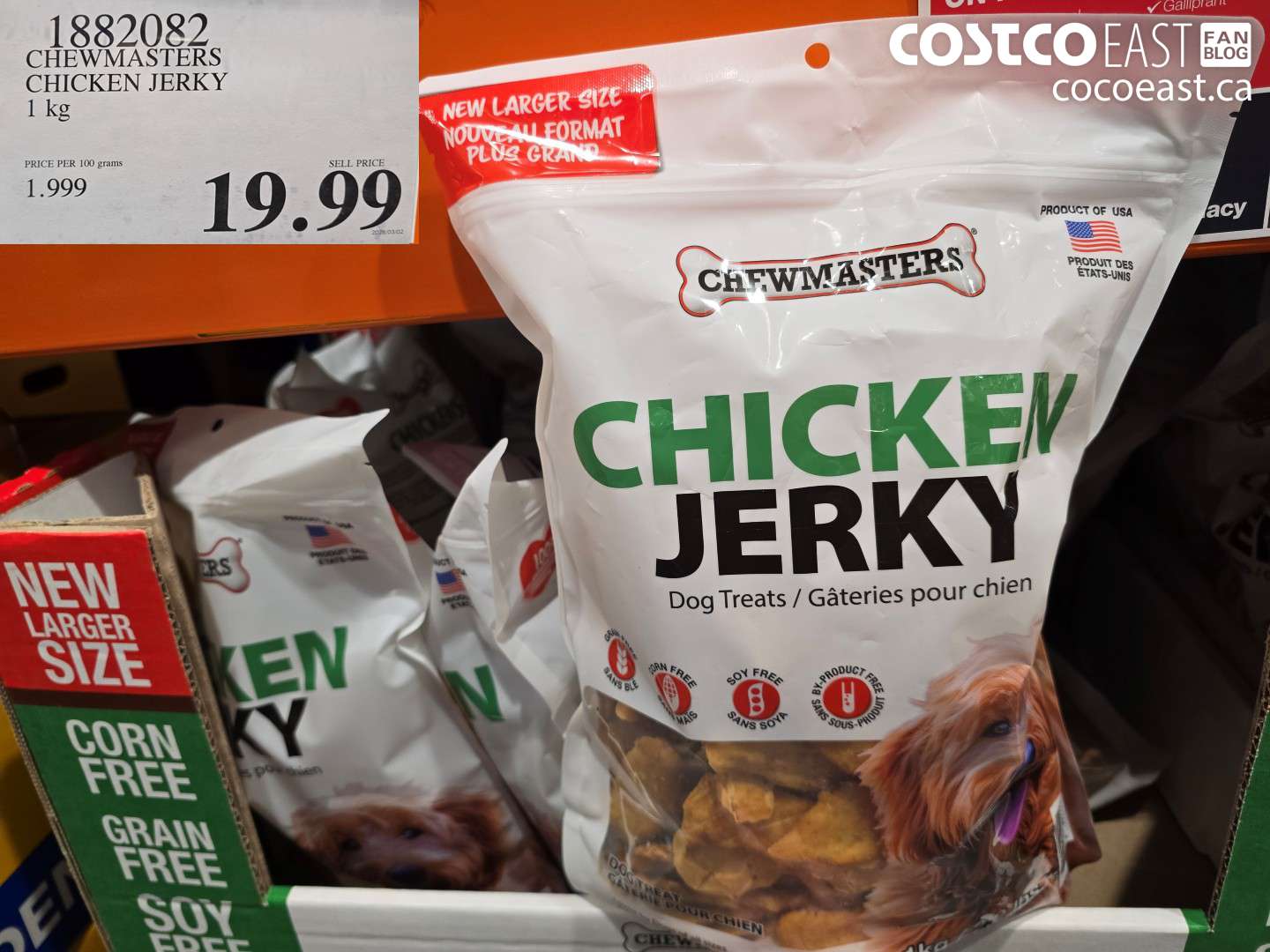 1882082 CHEWMASTERS CHICKEN JERKY 1 KG $19.99