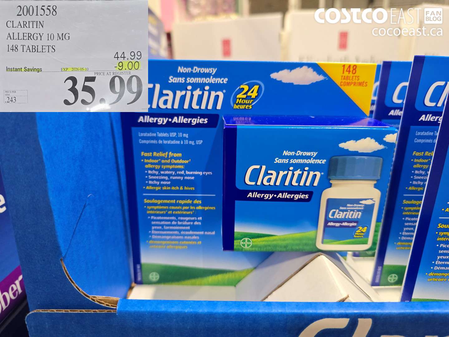 2001558 CLARITIN ALLERGY 10 MG 148 TABLETS ($9.00 INSTANT SAVINGS EXPIRES ON 2026-05-10) $35.99