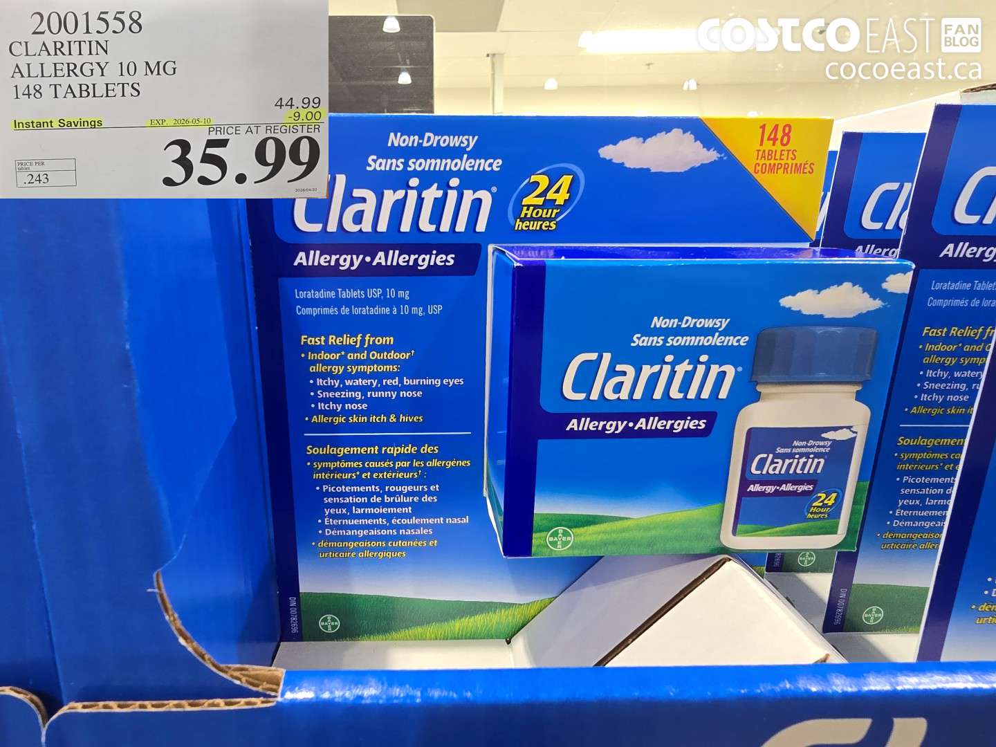 2001558 CLARITIN ALLERGY 10 MG 148 TABLETS ($9.00 INSTANT SAVINGS EXPIRES ON 2026-05-10) $35.99