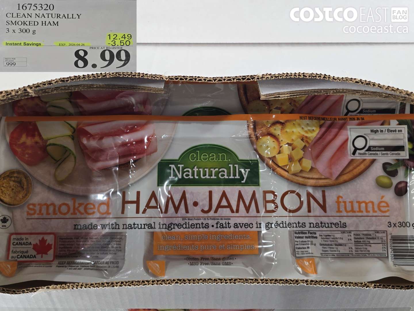1675320 CLEAN NATURALLY SMOKED HAM 3 X 300 G ($3.50 INSTANT SAVINGS EXPIRES ON 2026-04-26) $8.99