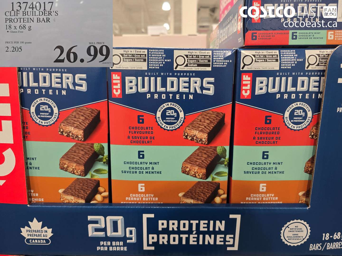 1374017 CLIF BUILDER'S PROTEIN BAR 18 X 68 G $26.99