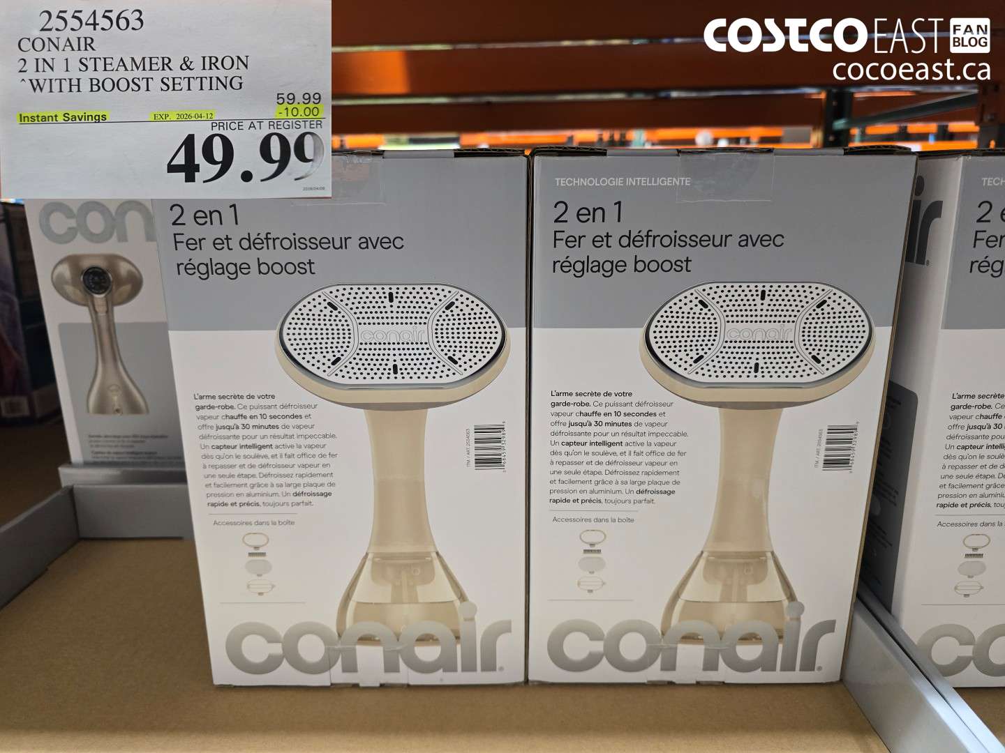 2554563 CONAIR 2 IN 1 STEAMER & IRON WITH BOOST SETTING ($10.00 INSTANT SAVINGS EXPIRES ON 2026-04-12) $49.99