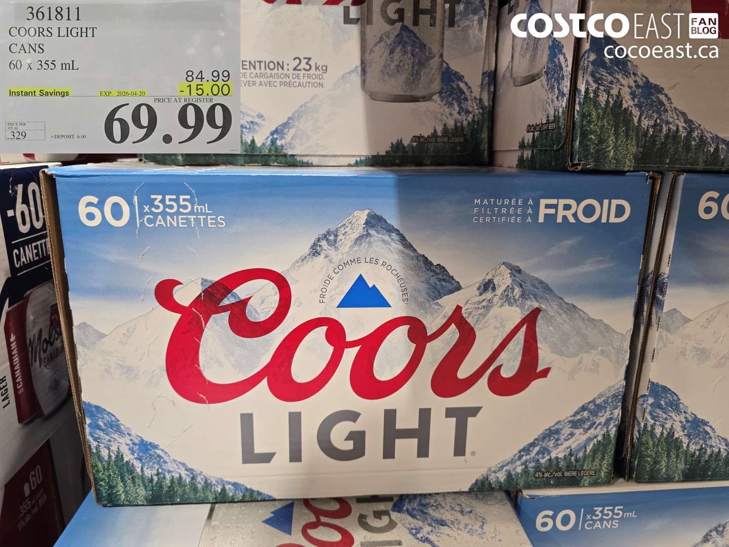 361811 COORS LIGHT CANS 60 X 355 ML ($15.00 INSTANT SAVINGS EXPIRES ON 2026-04-20) $69.99