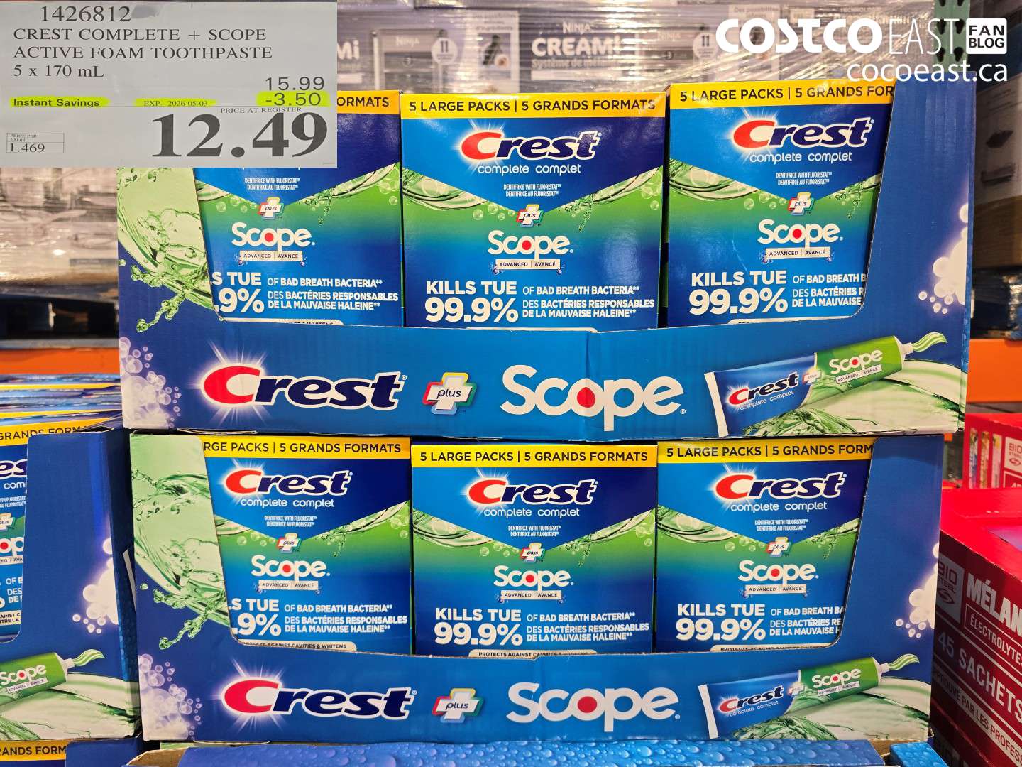 1426812 CREST COMPLETE + SCOPE ACTIVE FOAM TOOTHPASTE 5 X 170 ML ($3.50 INSTANT SAVINGS EXPIRES ON 2026-05-03) $12.49