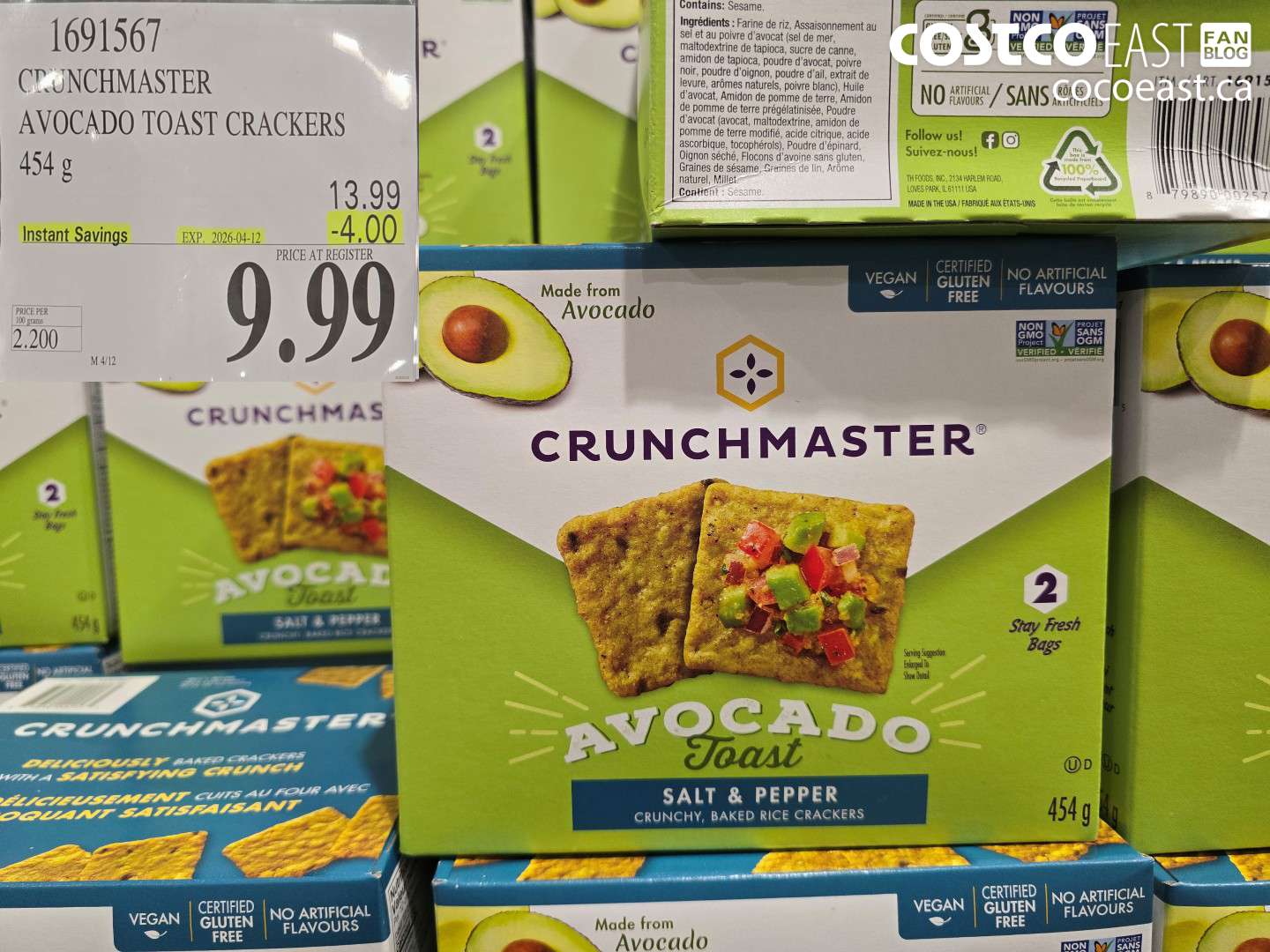 1691567 CRUNCHMASTER AVOCADO TOAST CRACKERS 454 G ($4.00 INSTANT SAVINGS EXPIRES ON 2026-04-12) $9.99