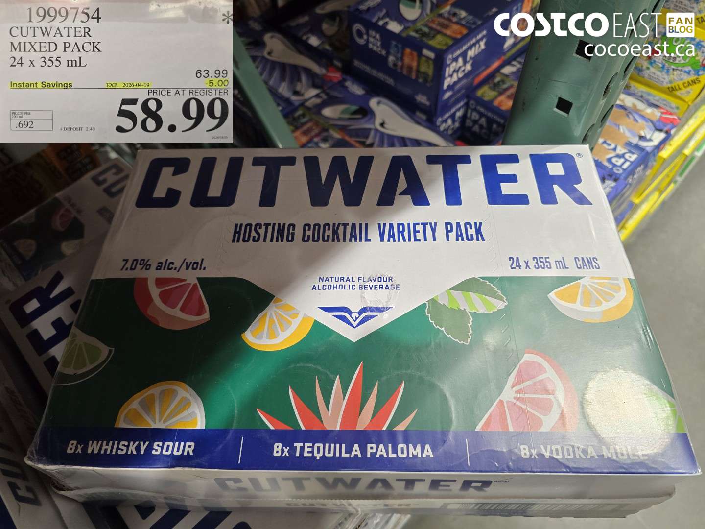 1999754 CUTWATER MIXED PACK 24 X 355 ML ($5.00 INSTANT SAVINGS EXPIRES ON 2026-04-19) $58.99