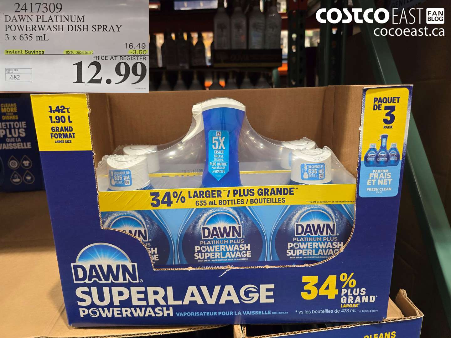 24117309 DAWN PLATINUM POWERWASH DISH SPRAY 3 X 635 ML ($3.50 INSTANT SAVINGS EXPIRES ON 2026-04-12) $12.99