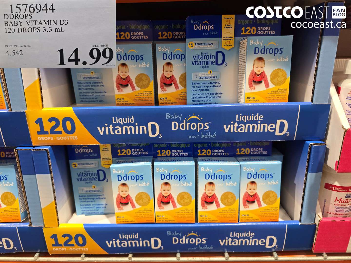 1576944 DDROPS BABY VITAMIN D3 120 DROPS 3.3 ML $14.99