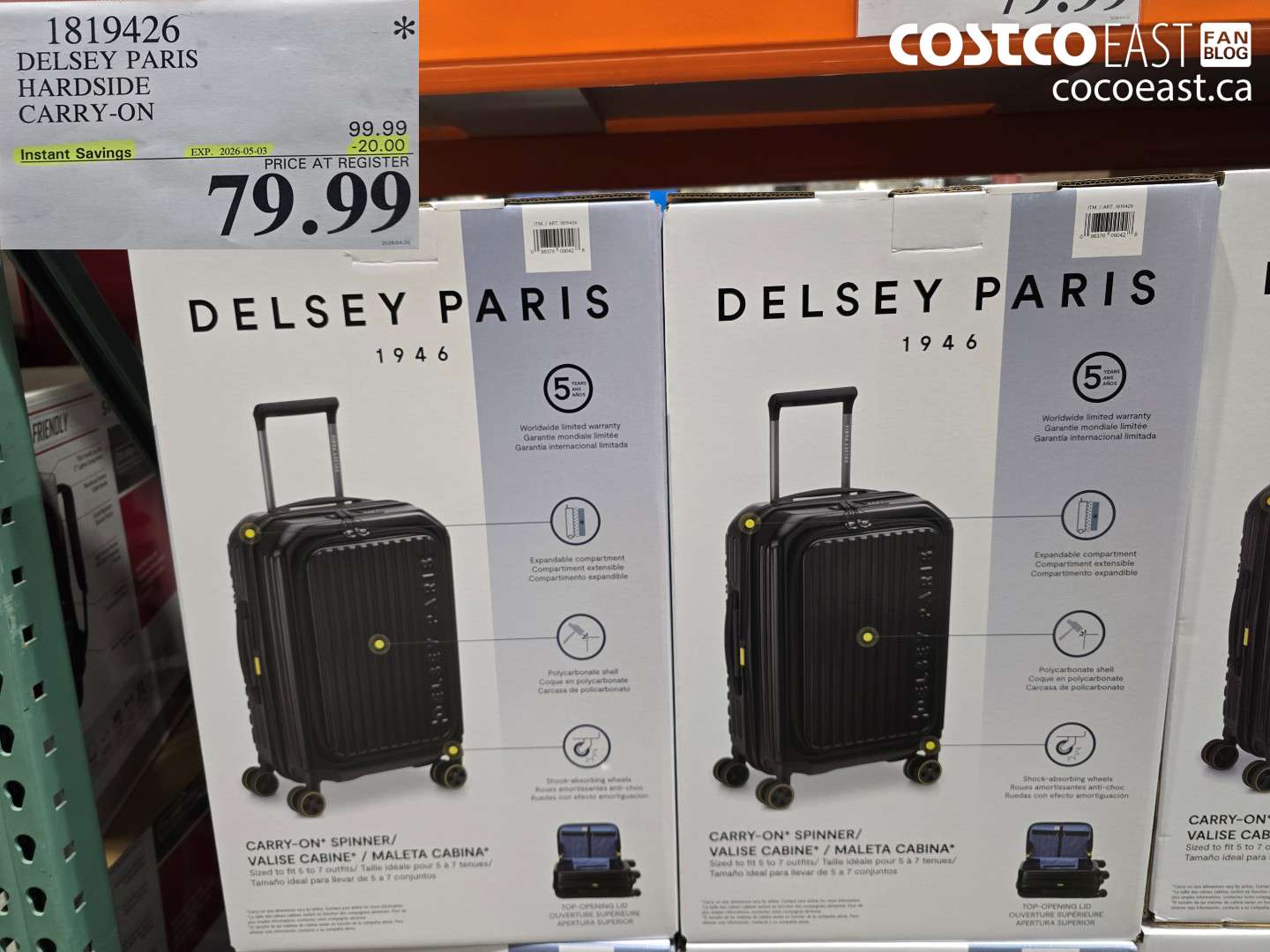1819426 DELSEY PARIS HARD SIDE CARRY-ON ($20.00 INSTANT SAVINGS EXPIRES ON 2026-05-03) $79.99