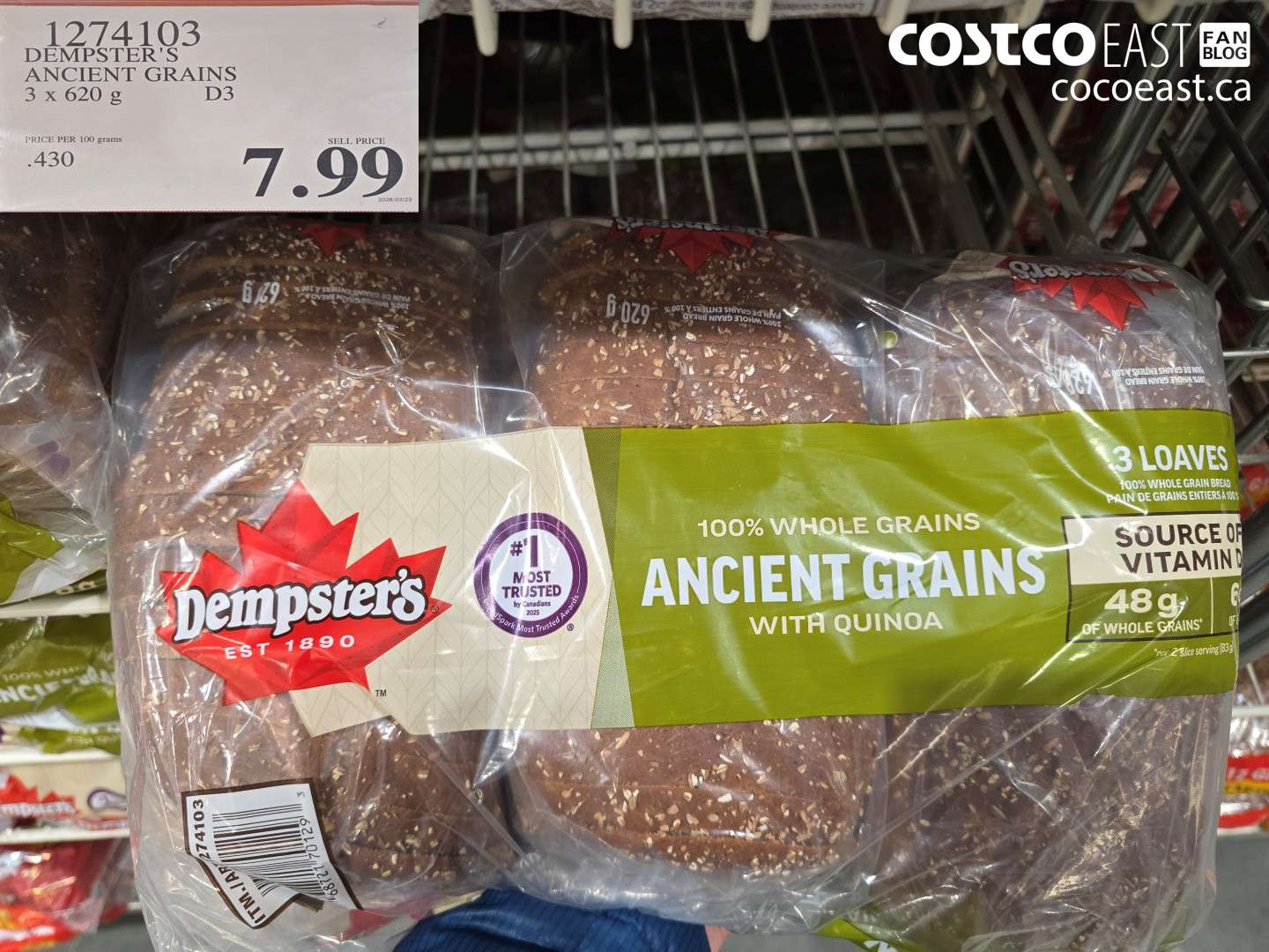 1274103 DEMPSTER'S ANCIENT GRAINS 3 X 620 G $7.99
