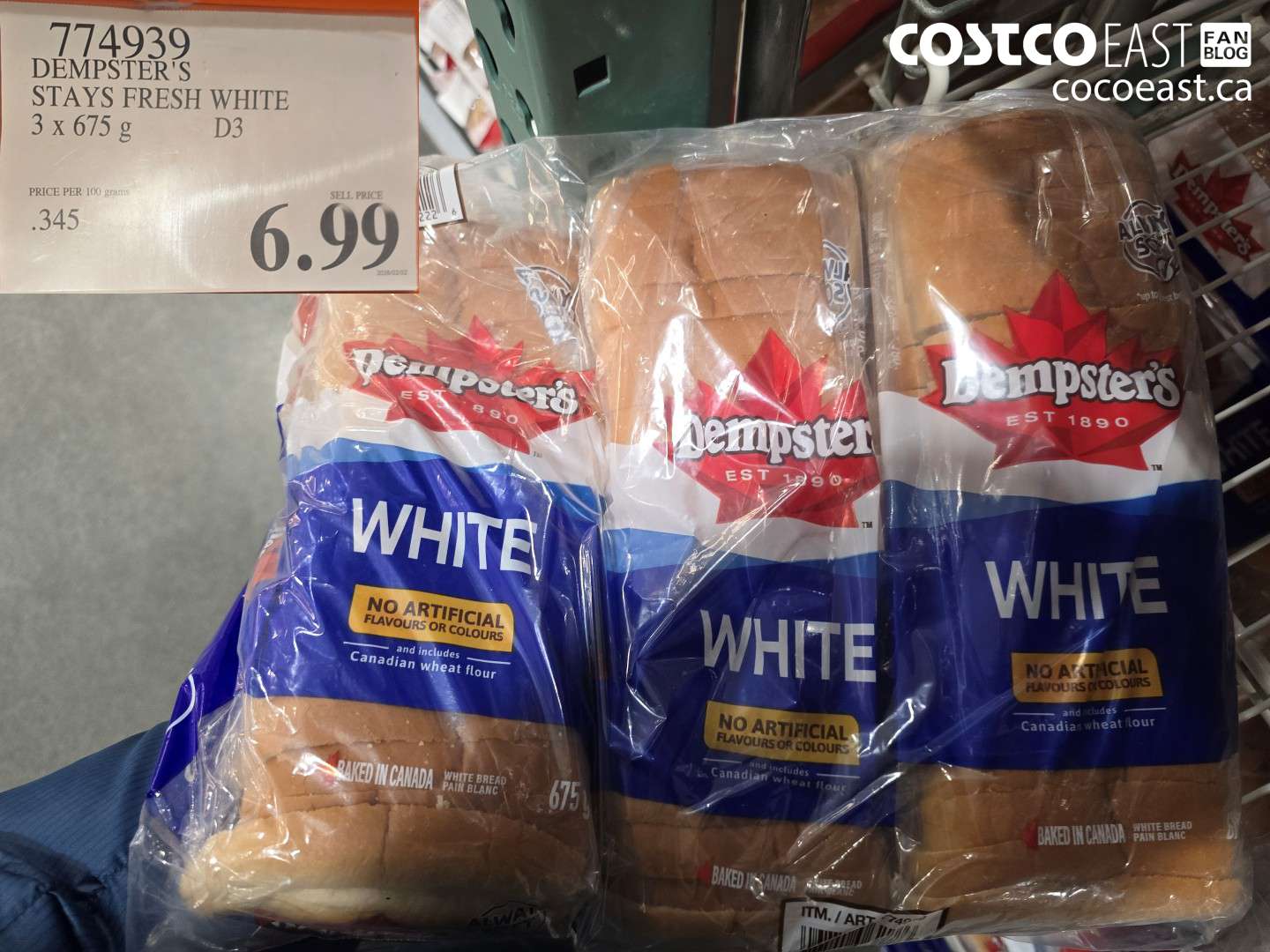 774939 DEMPSTER'S STAYS FRESH WHITE 3 X 675 G $6.99